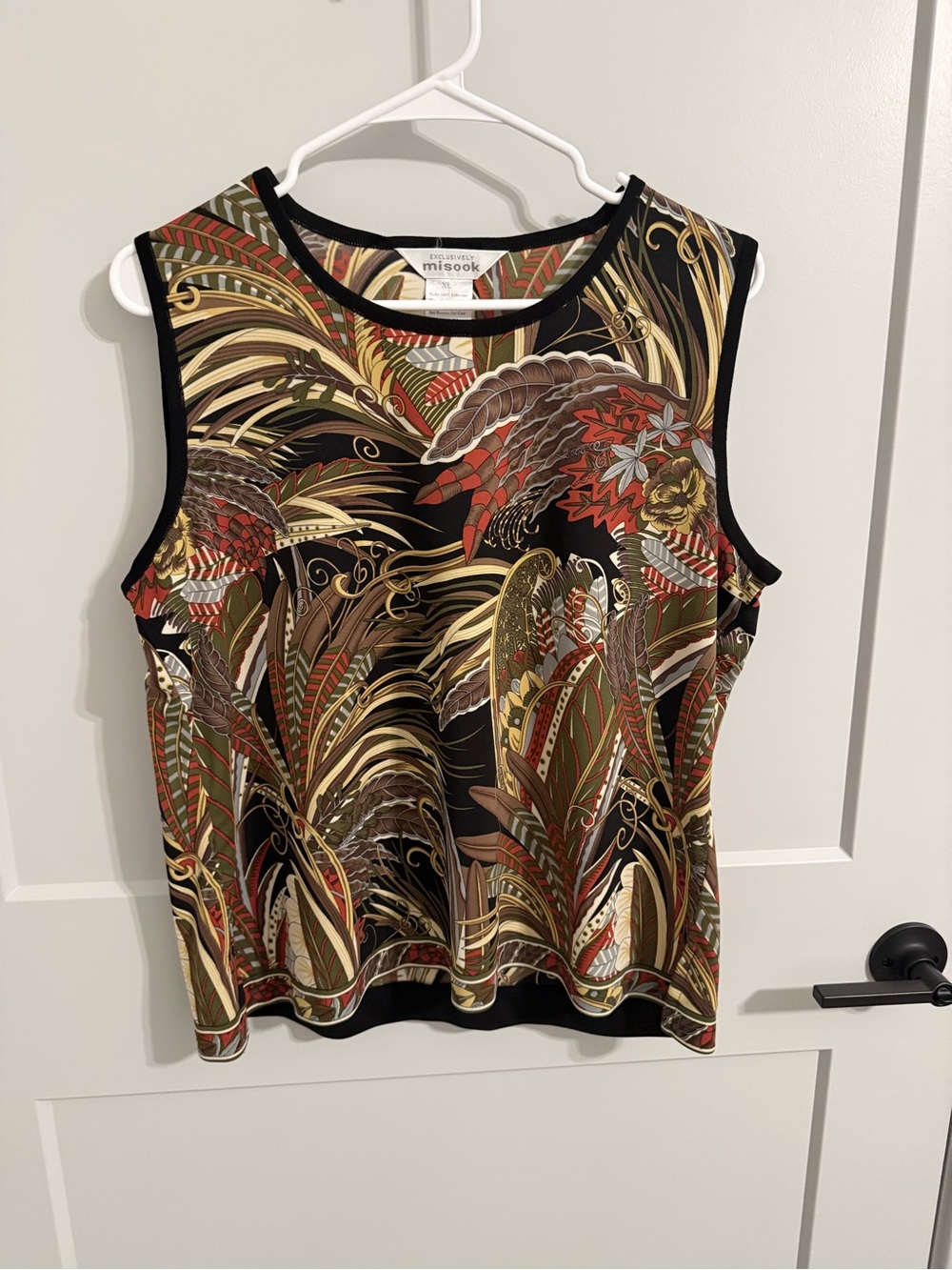Exclusively Misook XL Tropical Botanical Art Print Sleeveless Top